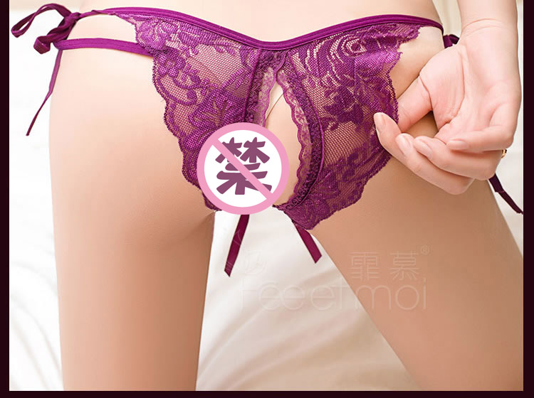 霏慕 性感蕾丝绑带蝴蝶开裆内裤